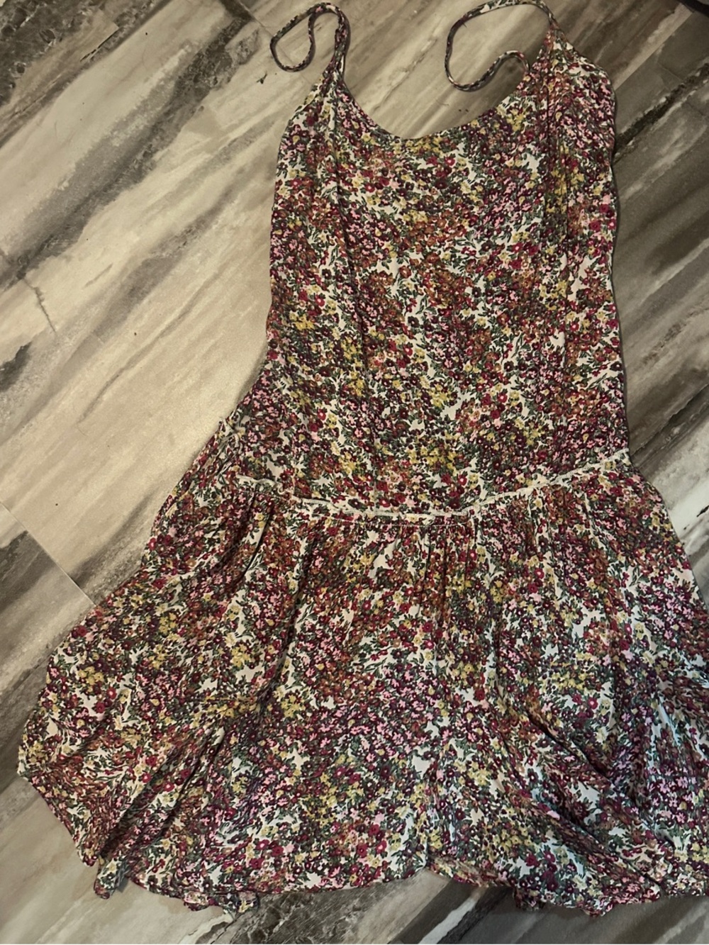 Floral Spaghetti Strap Mini Dress in Pink & Green